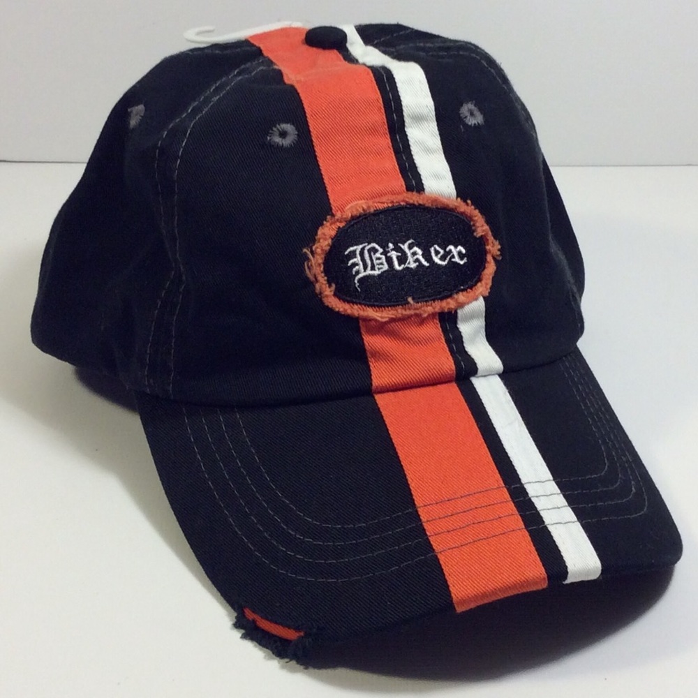 Motorcycle Biker Hat / Cap Black Tattered Stripes - Picture 1 of 5